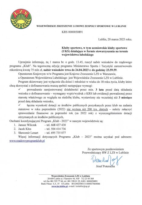 Informacja W.Z.L.Z.S. w Lublinie