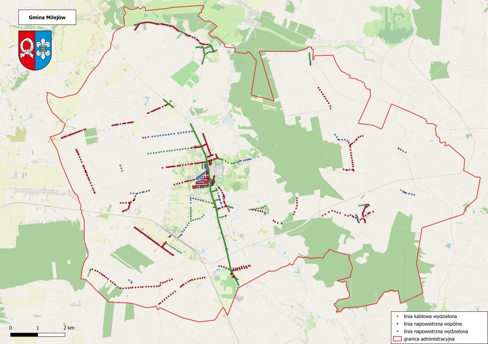 Mapa sieci oświetleniowej  - Gmina Milejów