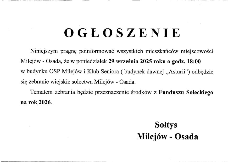 Ogłoszenie - zebranie wiejskie