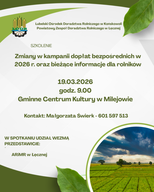 Szkolenie - zmiany w kampanii dopłat bezpośrednich w 2026 r.