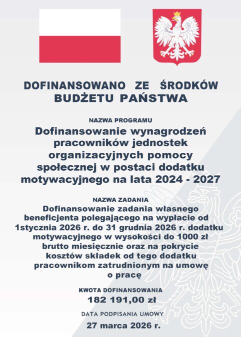 Dofinansowanie wynagrodzeń pracowników jednostek organizacyjnych pomocy społecznej w postaci dodatku motywacyjnego na lata 2024-2027