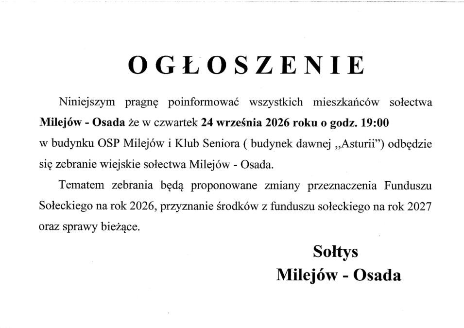 Zebranie wiejskie ogłoszenie.